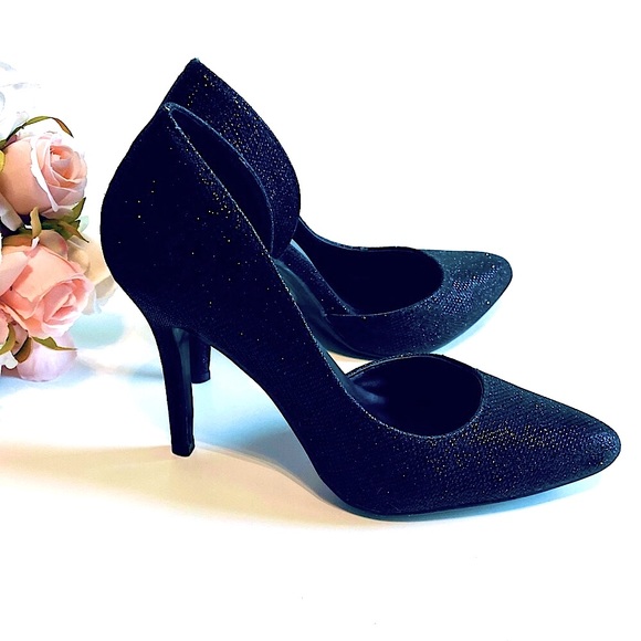 NIB LE CHATEAU Glitter Chic D'Orsay Pumps Black - Picture 2 of 6